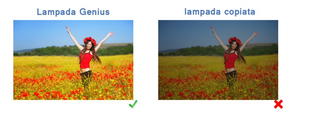 Lampada Genius & lampada copiata : Differenza di luminosità.